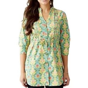 Matilda Jane Printed Tunic Top Button Front Women's Size S Contrast Cuffs